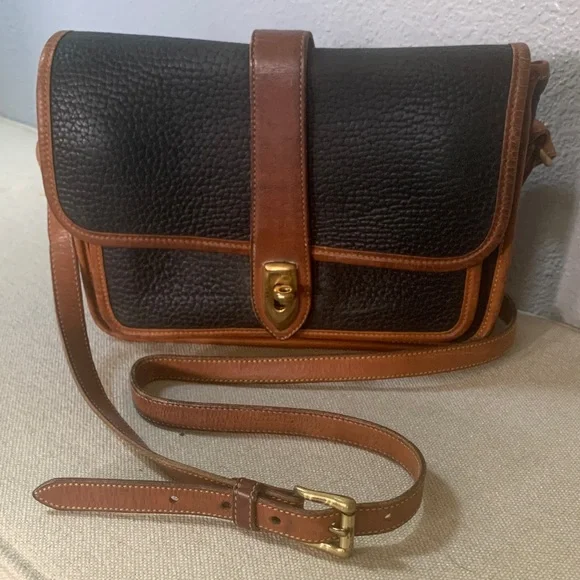 Vintage Dooney & Bourke Black and Brown Leather Crossbody Bag - Picture 1 of 16